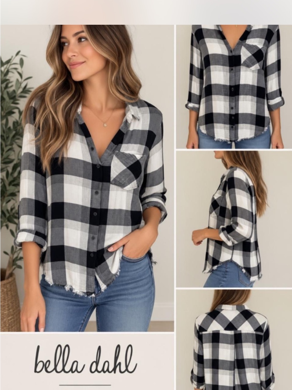 Bella Dahl Black & White Plaid Button-Down Shirt